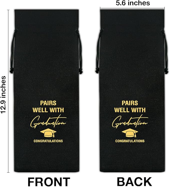 HOIJAUMAI Graduation Gifts for Women Men Graduation Wine Bag Pairs Well with Graduating Wine Gift Bags (Black)