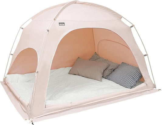 Fabric Indoor Bed Tent, Privacy Play Tent on Bed for Warm and Cozy Dream Sleep Tent, Floorless Type Tent.Cotton Feeling Tent,S-PE Pole, Washable Tents (Pink, Twin)