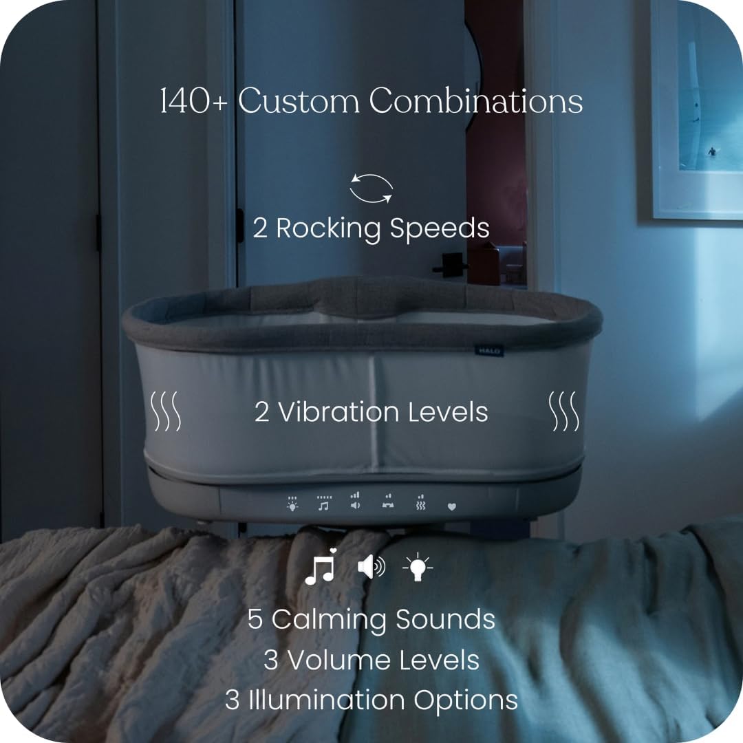 HALO BassiNest Connected Swivel Sleeper 3.0 – Smart Bassinet with AutoSoothe™, 360° Swivel, Cry Detection, Rocking, Vibration & Soothing Sounds, Easy Lowering Wall for Postpartum Recovery