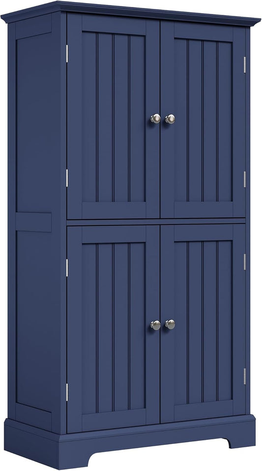 ChooChoo Bathroom Floor Cabinet, Modern Bathroom Storage Cabinet with 4 Doors and Adjustable Shelves, Freestanding Cupboard for Living Room, Navy Blue