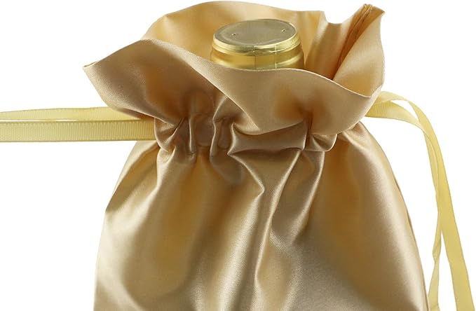 HEVSTIL 10Pcs Satin Wine Bags Wine Gift Bags with Decorative Bows,Wine Bottle Bags Reusable Wine Bottle Covers for Christmas, Wedding, Birthday, Travel, Holiday Party,Housewarming Gifts,Gold