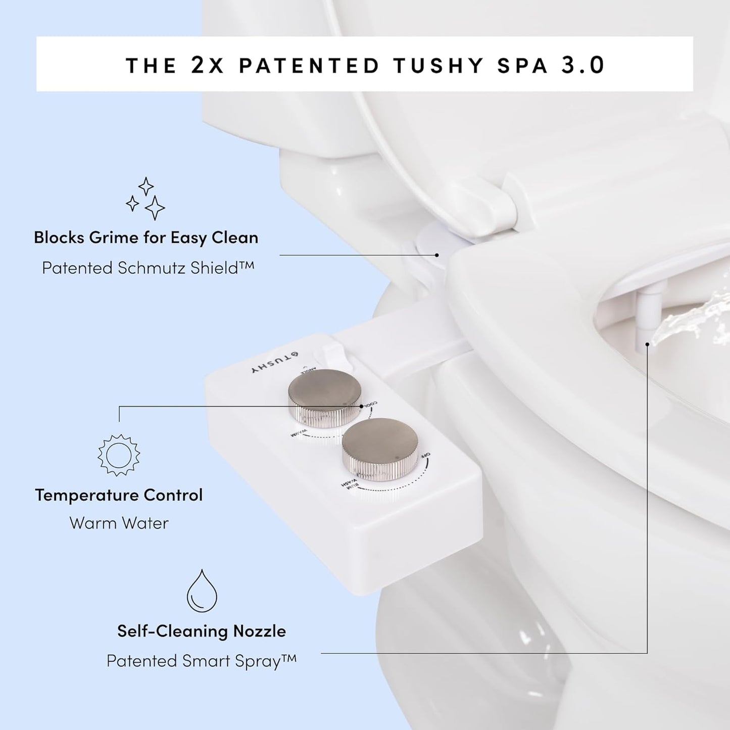 TUSHY 3.0 Spa Cool to Warm Water Bidet Attachment. Easy Universal Toilet Seat Install, Requires Sink Connection for Temperature Control. Fresh Self-Cleaning Clean Water, Noir/Gold