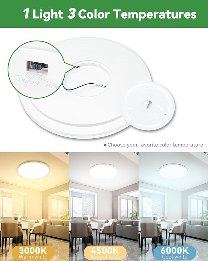 2PACK Flush Mount LED Ceiling Light Fixture Black, 15.8Inch 36Watt, Dimmable & 3000K-4500K-6000K 3 Color Selectable Ceiling Lamp 4000LM Low Profile Ceiling Light for Kitchen Bedroom Hallway, White