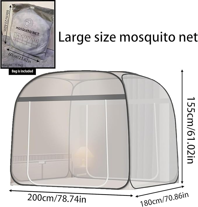 CMINGJ Mosquito Net for Bed, Portable pop up Mosquito Netting with Bottom, Free Installation-Suitable for Bedroom, Camping, Folding Portable Design for Baby Adults (Gray)