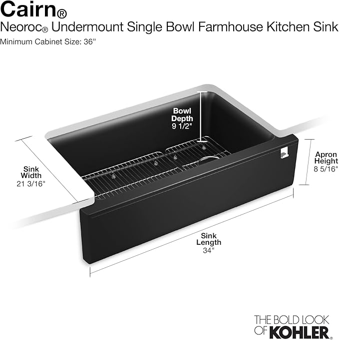KOHLER K-25786-CM8 Cairn Sink, 36 in, Matte Black Plum
