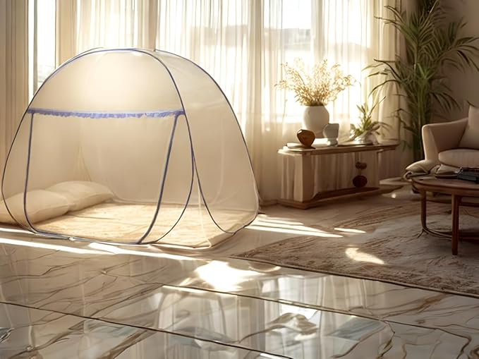 Mosquito Net for Bed, Folded Size 12 inch Portable Camping Travel Mosquito Net, Pop Up Mosquito Tent with Double Entry for King Queen Size Bed (Blue, 71"x79"x59")