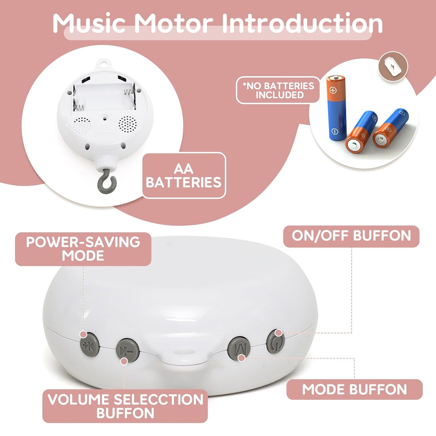 Baby Crib Mobile - Elephant Crib Mobile for Girls with 25 Inches Mobile Arm and 35 Lullabies Musical Box, 3 Modes Digital, Volume Control, Essential Gift for Infant Bedroom Hanging Decor