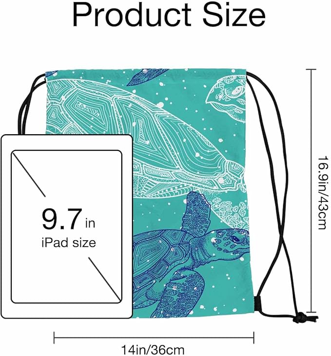 Gym Backpack Sea Turtles Volleyball Bag Sports Backpack Marine Life Line Drawing White Bubble Green Background 14x16.9 Inch