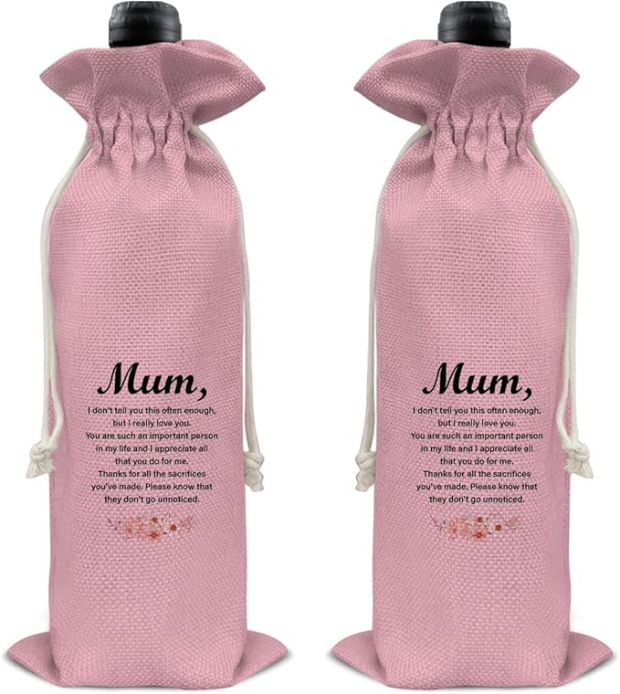 HOIJAUMAI Mom Gift From Son Daughter, Gift for Mum Birthday Mother's Day, Mum Wine Bag Mom Wine Gift Bags (Pink)