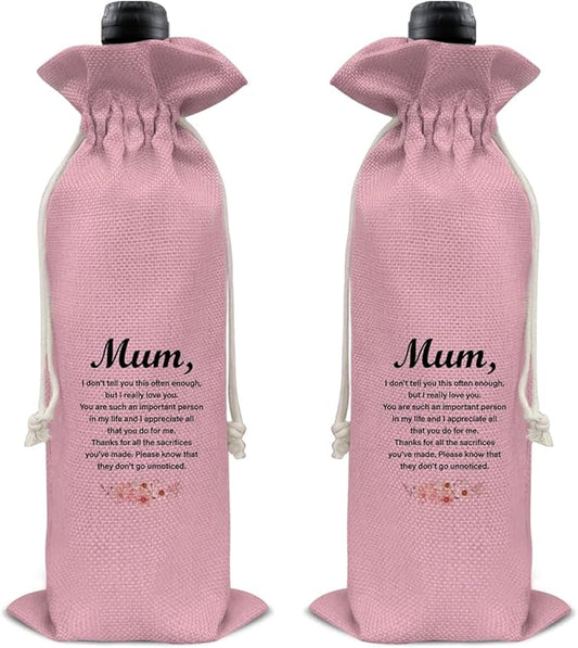 HOIJAUMAI Mom Gift From Son Daughter, Gift for Mum Birthday Mother's Day, Mum Wine Bag Mom Wine Gift Bags (Pink)