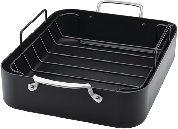 KitchenAid Hard Anodized Roasting Pan/Roaster with Removable Rack, 13 Inch x 15.75 Inch, Matte Black