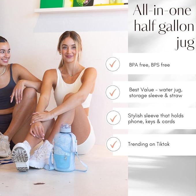 H2O Capsule 2.2L Half Gallon Water Bottle with Storage Sleeve and Removable Straw – BPA Free Large Reusable Drink Container with Handle - Big Sports Jug, 2.2 Liter (74 Ounce), Chill TieDye