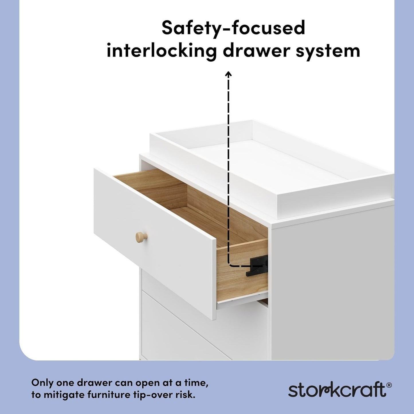 Storkcraft California 3-Drawer Chest with Removable Changing Topper (White with Driftwood) – GREENGUARD Gold Certified, Interlocking Drawer System, Pre-Installed Tracks, Easy Assembly