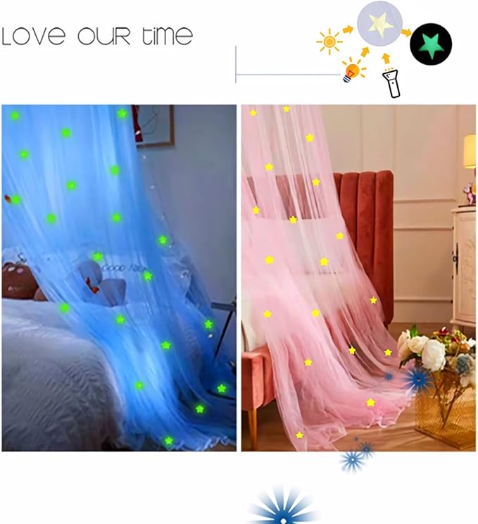 Eimilaly Stars Bed Canopy Glow in The Dark, Bed Canopy for Girls Mosquito Net, Princess Canopy for Girls Bed Room Decor, Green