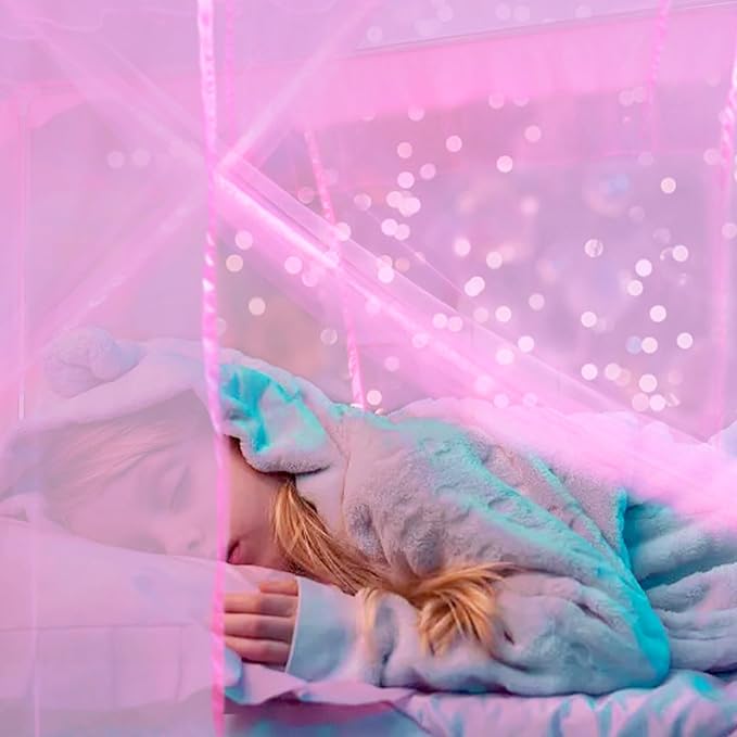 tupi Canopy Bed Curtains -Twin Bed Canopy for Girls, Pink Girls Canopy for Twin Bed, Princess Bed Drapes Polyester Netting - 4 Corner Bed Curtain Bedroom Decor, 79"L x 39'' W x 75"H, Easy to Install