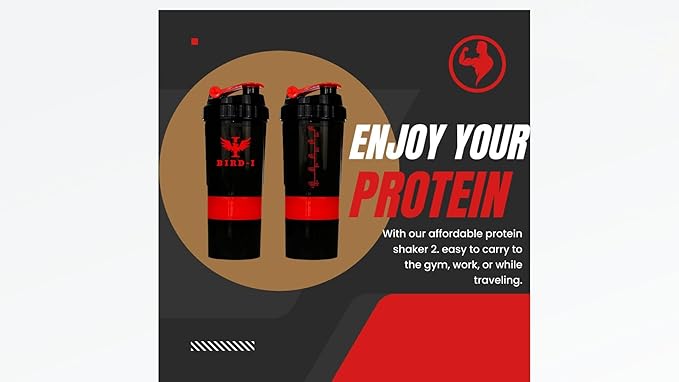 Gym Protein Shaker, 3-in-1, 500ml/16.9oz, BPA-Free, Metal Mixer. (RED), JT4101