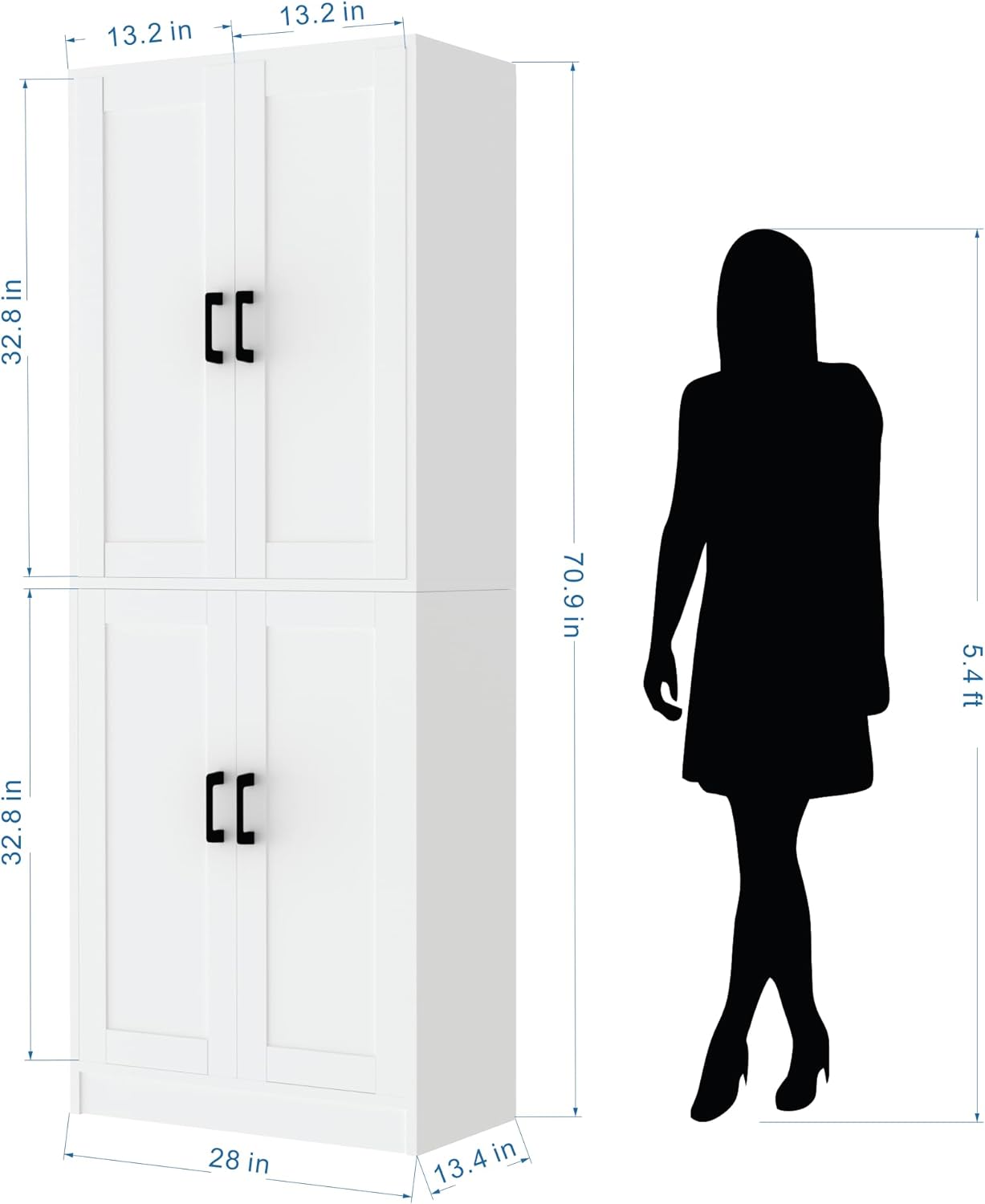 White Kitchen Pantry, 71" Tall Cabinet with Doors, Hutch with Storage for Dining Room