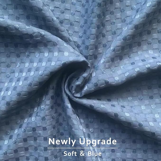 MIYE Pleated Waffle Weave Bed Skirt, Tailored Dust Ruffle 14 Inch Drop Easy Fit, Machine Washable (Blue, Twin - 14" Drop)