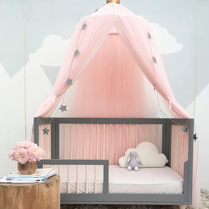 Pink Bed Canopy Canopy Net for Bed Bed Curtains from Ceiling 23.6 x 94.5 Inches Mosquito Net for Children's Bed Decoration Canopy Bed Curtains with Ribbon and Gold Decorative Paper