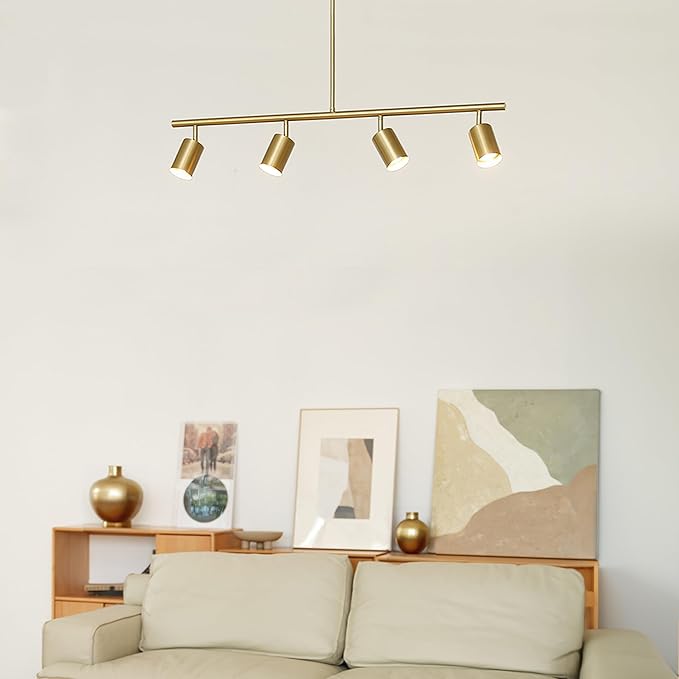 Globe Electric 64000094 35" 4-Light Adjustable Height Track Lighting, Matte Brass, Pivot Shades, Ceiling Lamp for Bedroom, Kitchen, Hallway, Bathroom, Den, Dining Room, Home Décor