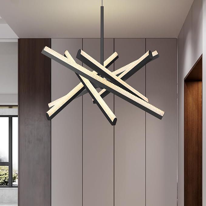 Kinglong Black Chandelier【Upgraded】,Modern Chandelier 6-Lights,Dimmable Acrylic LED Chandelier Lighting Fixture for Dining Room,Living Room,Bedroom,Entryway,Kitchen Island(L:20.07",W:17.32")