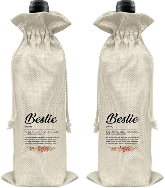 HOIJAUMAI Gift for Bestie, Bestie Gifts for Women Her, Bestie Wine Bag Bestie Definition Wine Gift Bags for Birthday Party