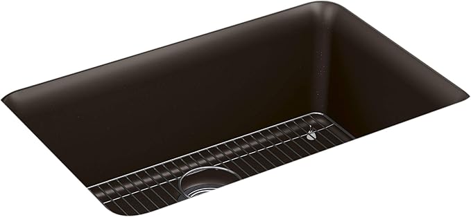 KOHLER K-28000-CM2 Cairn 27.5" Neoroc Composite Undermount Single-Bowl Kitchen Sink, Composite Kitchen Sink with Sink Rack, Matte Brown