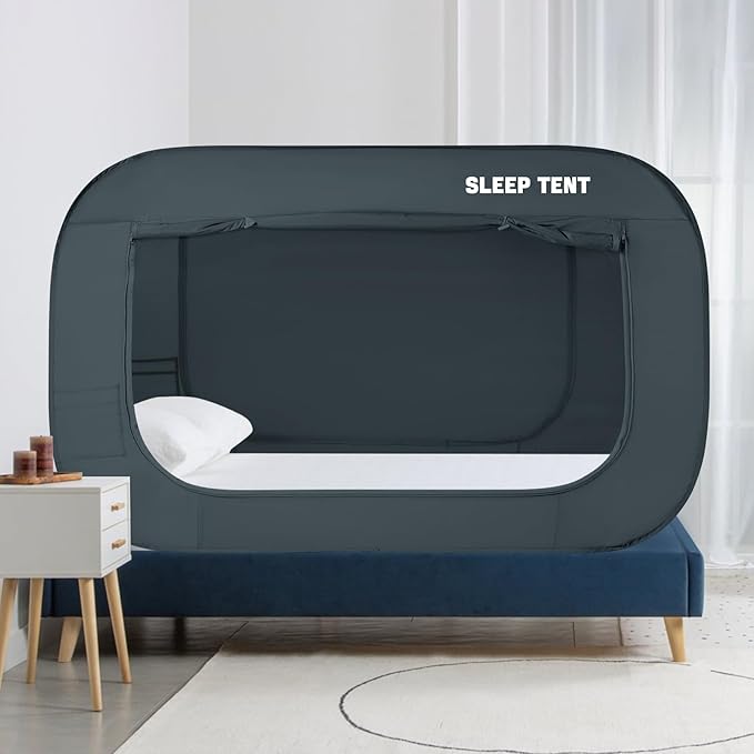 BORNA Bed Canopy Bed Tent Dream Tents Autism Shelter Cabin Indoor Sleeping Tents Privacy Warm Breathable Pop Up Twin Size Double Door with Mosquito Mesh Window for Kids and Adult (Navy Blue)