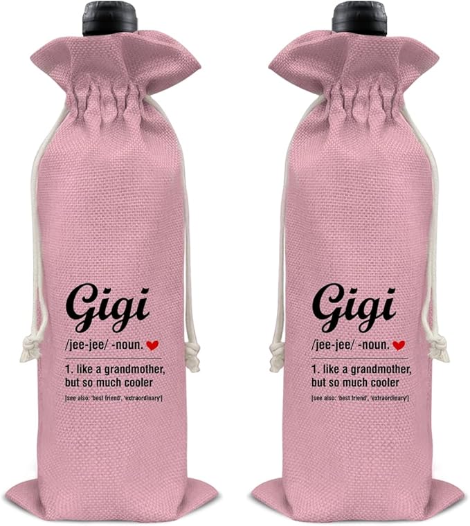 HOIJAUMAI Gigi Gifts for Grandma, Grandma Gift From Granddaughter Grandson, Grandma Wine Bag Gigi Definition Wine Gift Bags (Pink)