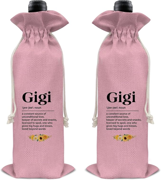 HOIJAUMAI Gift for Gigi Grandma Gift Grandma Gigi Wine Bag Gigi Definition Wine Gift Bags for Birthday Mother's Day (Pink)