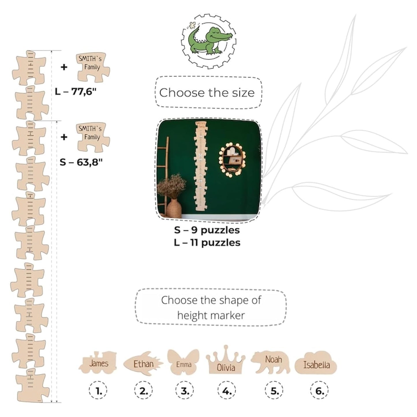 Personalized Wooden Growth Chart for Kids – Height Ruler Wall Decor for Nursery, Toddler, Baby & Family – Custom Name Growth Chart – Wooden Kids Height Measurement Ruler (Plywood)