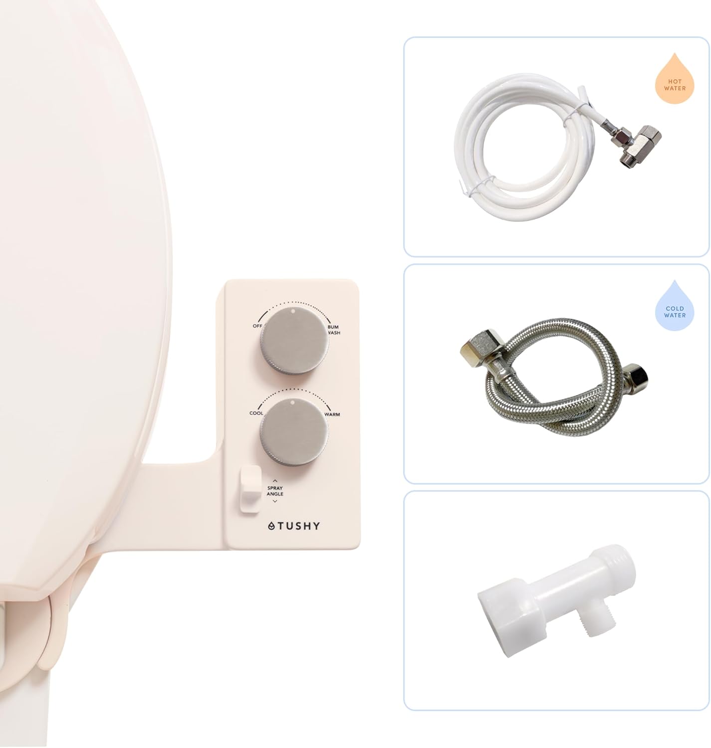 TUSHY Spa Self-Cleaning Warm Water Toilet Bidet Attachment. Adjustable Nozzle, Angle & Pressure Control. Easy DIY Home Install, Requires Sink Access for Optional Warm Water Control. (Biscuit/Platinum)