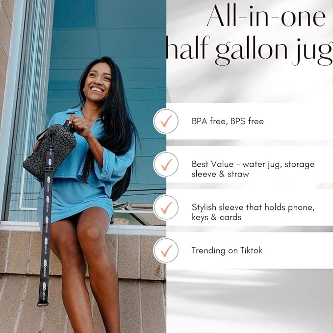 H2O Capsule 2.2L Half Gallon Water Bottle with Storage Sleeve and Covered Straw Lid – BPA Free Large Reusable Drink Container with Handle - Big Sports Jug, 2.2 Liter (74 Ounce)