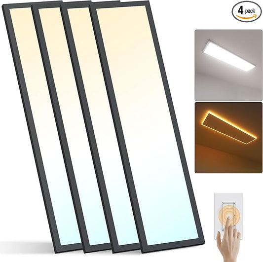 AIKVSXER 4Pack-1x4-Black LED Flat Panel Light Surface Mount 3000K/4000K/5000K with Night Light， 50W 5500Lm 120V 2x2 LED Light Fixtures for Yard/Bedroom/Office