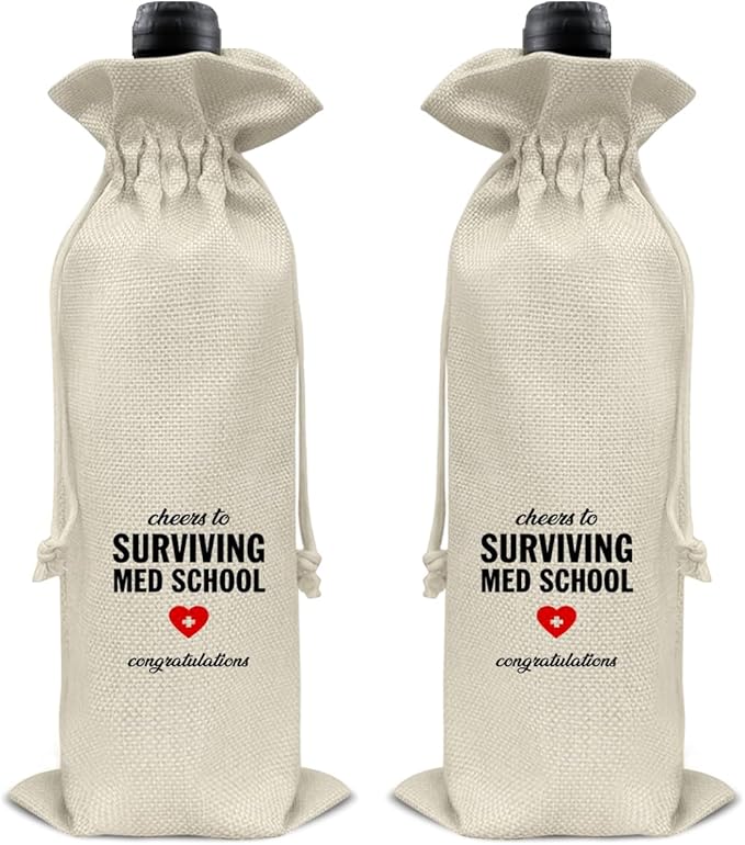 HOIJAUMAI Med School Graduation Gifts Med School Graduation Wine Bag Surviving Med School Wine Gift Bags for Women Men