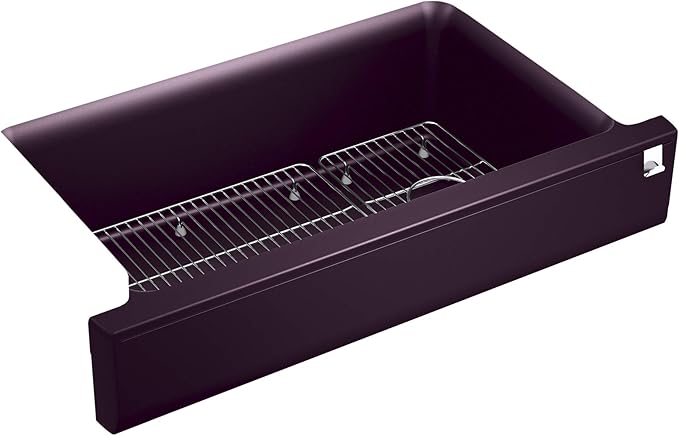 KOHLER K-25784-CM8 Cairn 34" Neoroc Composite Undermount Single-Bowl Kitchen Sink, Farmhouse Kitchen Sink with Short Apron, Matte Black Plum