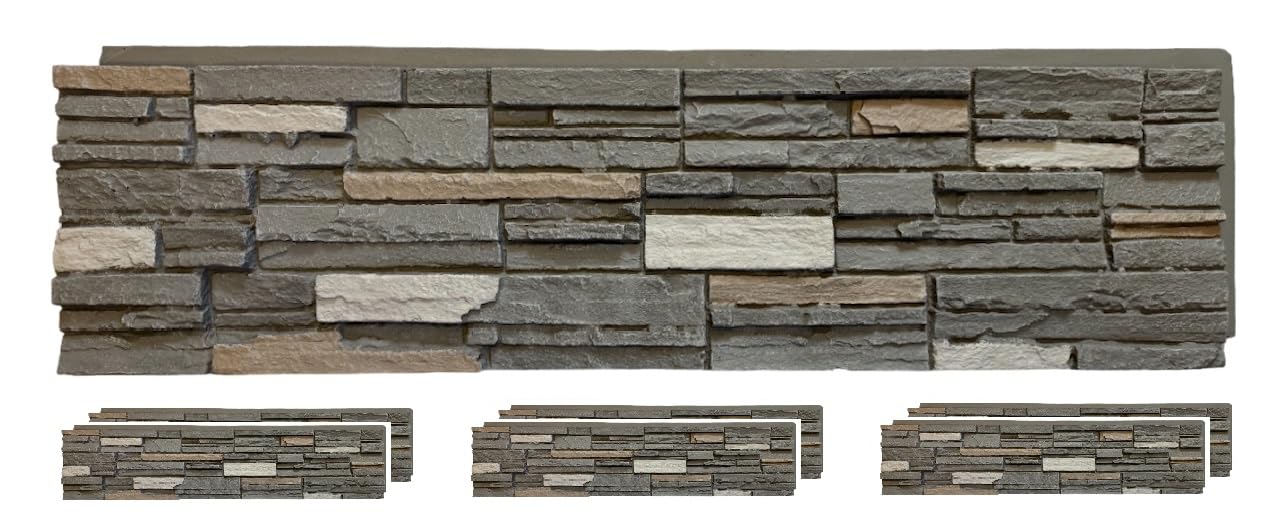 OTECKO 6-Pack Faux Stone Wall Panel 48 in x 13 in x 2 in Stacked Stone High Density Polyurethane Wall Siding Panels 24 sq ft, Easy Install, Interior/Exterior Sierra Nevada (Earthtone)