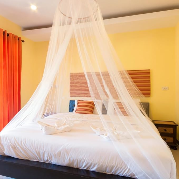 Bed Canopy Romantic Round Bed Curtain Draperies Mosquito Net for Full Size Bed, White