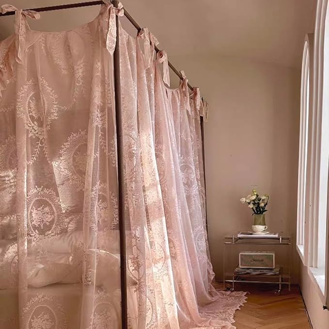 Elegant Lace Princess 4 Corner Post Mosquito Net Romantic for Girls Women Bed Curtain Canopy for Adult Wedding Bedroom Kids Rooms Decoration (Color-B, California King)