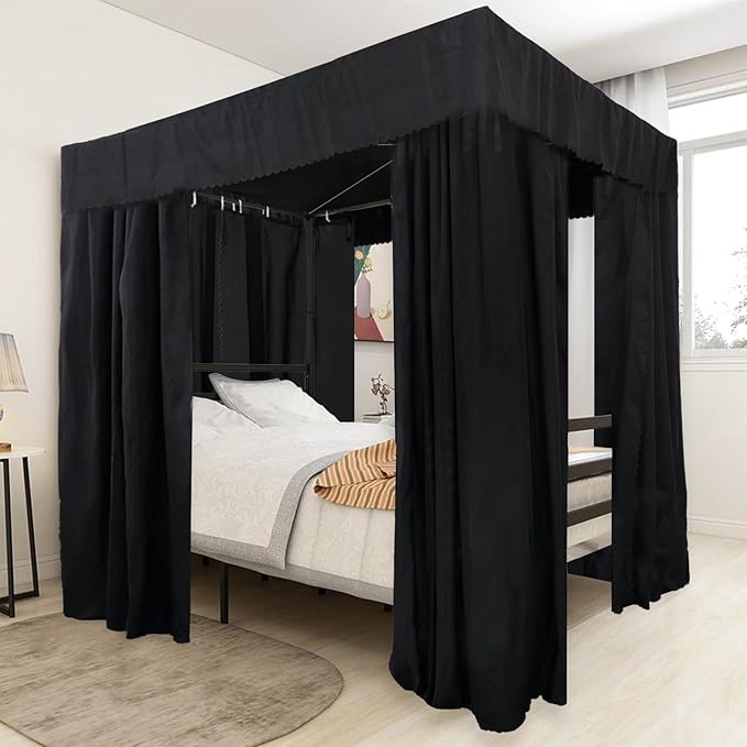 Black Canopy Bed Curtains - 4 Corner Post Bed Curtains Canopy Twin Bed Canopy Curtains for Adults Girls Bedroom Decoration(Black, Twin)