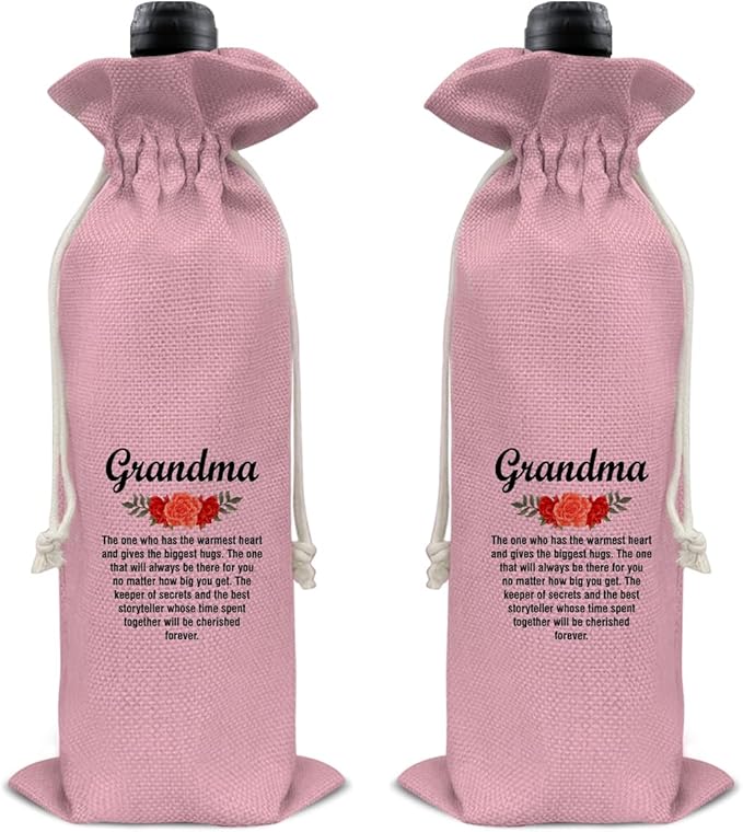 HOIJAUMAI Grandma Gift From Grandson Granddaughter, Grandma Wine Bag Grandma Wine Gift Bags for Birthday Mother's Day (Pink)