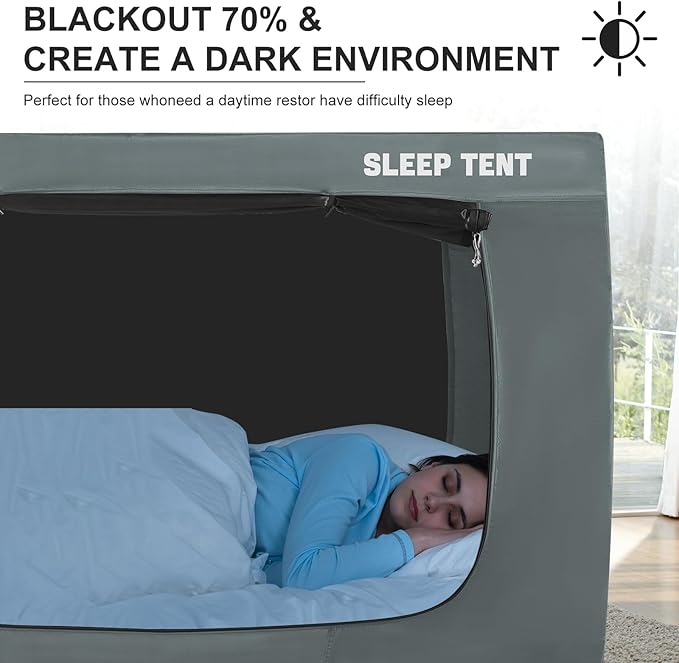 Bed Tent Full Bed Canopy Dream Tents for Indoor Portable Blackout Tents Privacy Space Warm Breathable Sleeping Tents for Kids and Adult(Light Gray,Mattress Not Included) Reducing Light