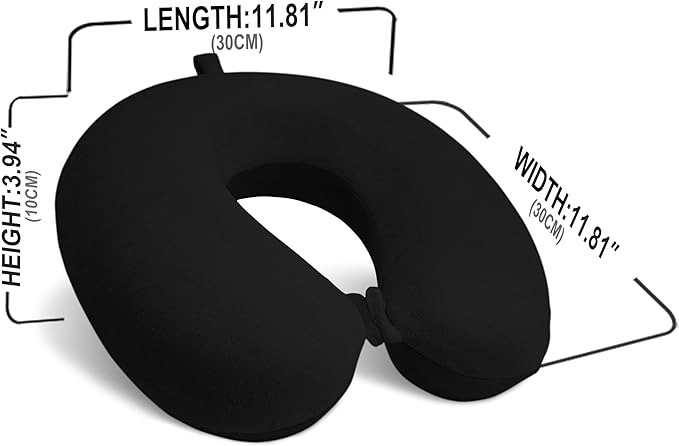 Neck Pillow for Airplane Travel, 100% Pure Memory Foam Travel Neck Pillow for Sleeping & Travel Essentials for Neck Rest, Black, Pack with Box