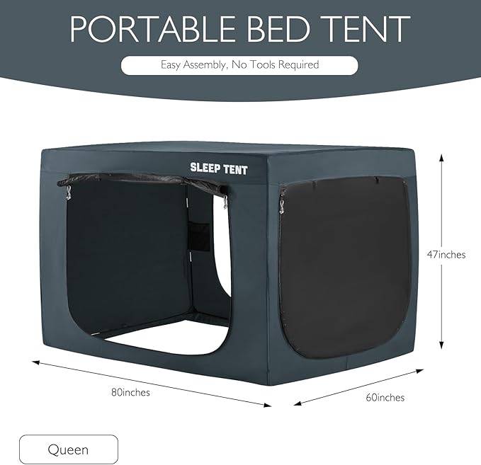 BORNA Bed Tent Queen Bed Canopy for Indoor Portable Light Reducing Sleeping Canopy for Kids and Adult,Bunk Blackout Tents Breathable Privacy Space Tent Mosquito Netting for Bed(Navy Blue)