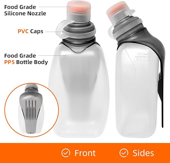 GYGYL 2Pcs BPA Free Running Water Bottle, Portable Lightweight Sports Water Bottle for Running, Cycling, Walking, Indoor, Outdoor(1pcs 175ml/6 oz, 1pcs 250ml/8 oz)