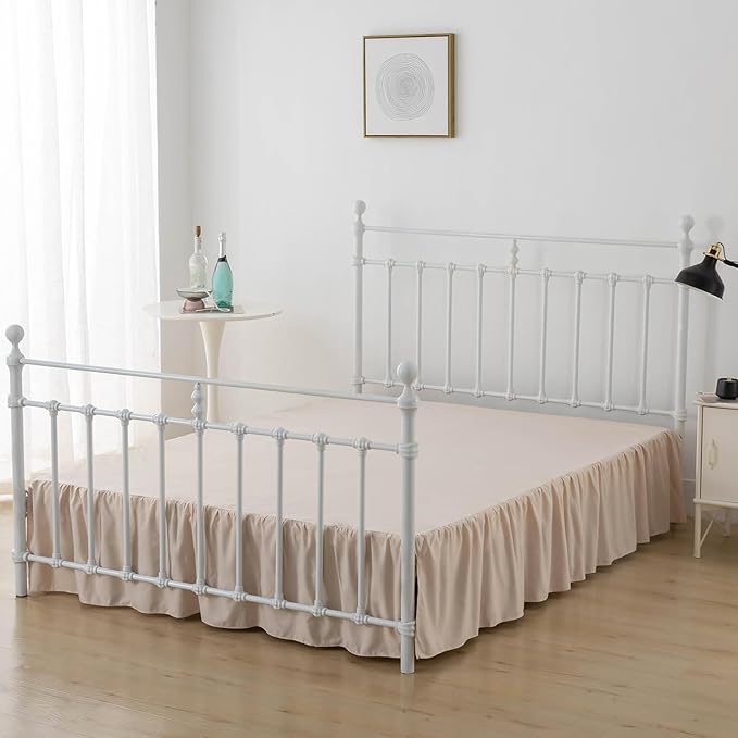 Bed Skirt Queen Size Ruffled Bed Skirt with Split Corners, 16 Inch Drop Dust Ruffle Bed Skirt with Platform, Cream, Queen- 16" Drop