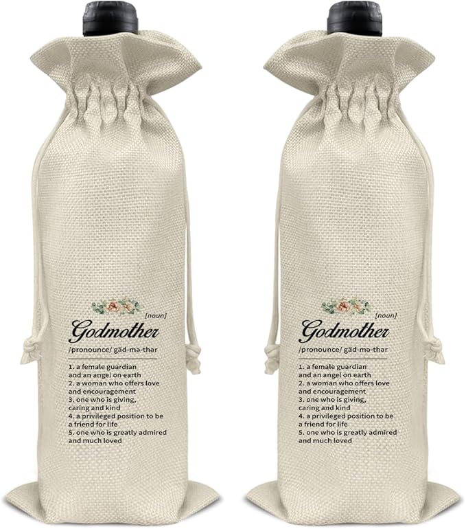 HOIJAUMAI Godmother Gift From Godson Goddaughter, Godmother Wine Bag Godmother Definition Wine Gift Bags for Birthday Mother's Day