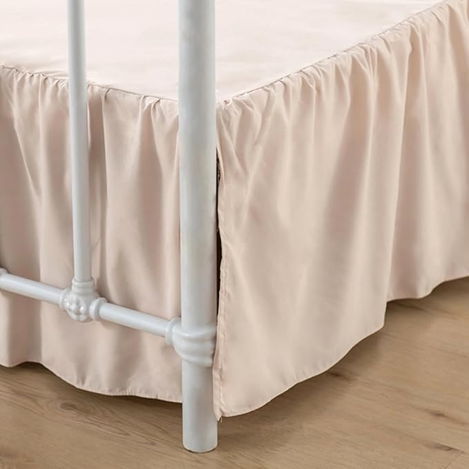 Bed Skirt Queen Size Ruffled Bed Skirt with Split Corners, 18 Inch Drop Dust Ruffle Bed Skirt with Platform, Cream, Queen- 18" Drop