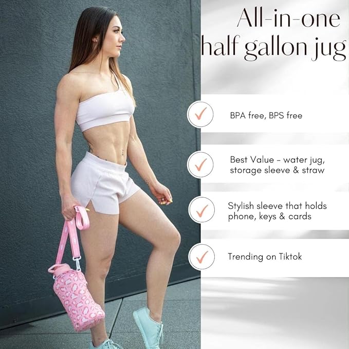 H2O Capsule 2.2L Half Gallon Water Bottle with Storage Sleeve and Covered Straw Lid – BPA Free Large Reusable Drink Container with Handle - Big Sports Jug, 2.2 Liter (74 Ounce)