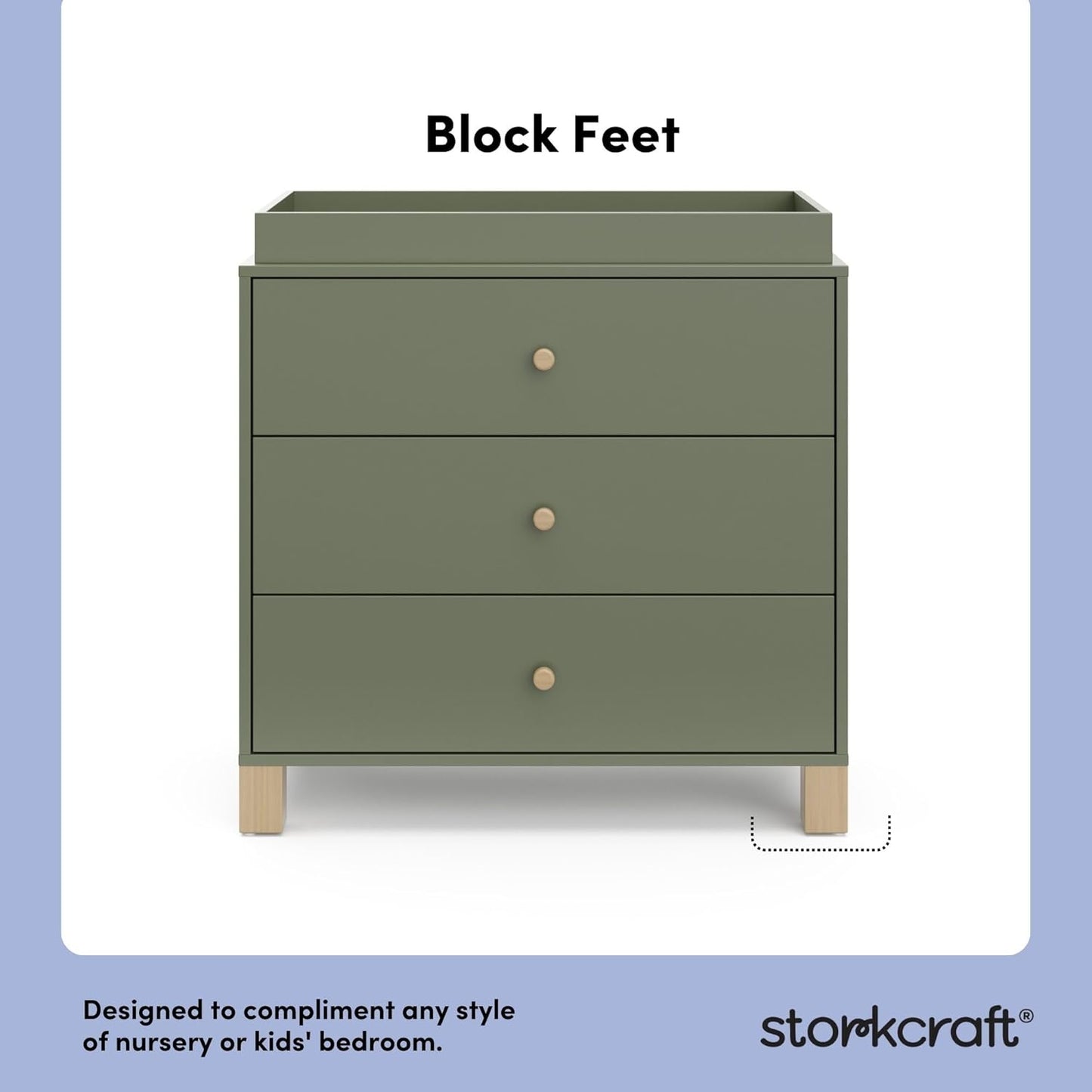 Storkcraft California 3-Drawer Chest with Removable Changing Topper (Olive with Driftwood) – GREENGUARD Gold Certified, Interlocking Drawer System, Pre-Installed Tracks, Easy Assembly